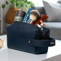 Personalized Leather Dopp Kit with Zipper Pull