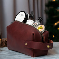Personalized Leather Dopp Kit with Zipper Pull