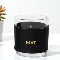 Monogrammed Leather Rocks Glass Cover