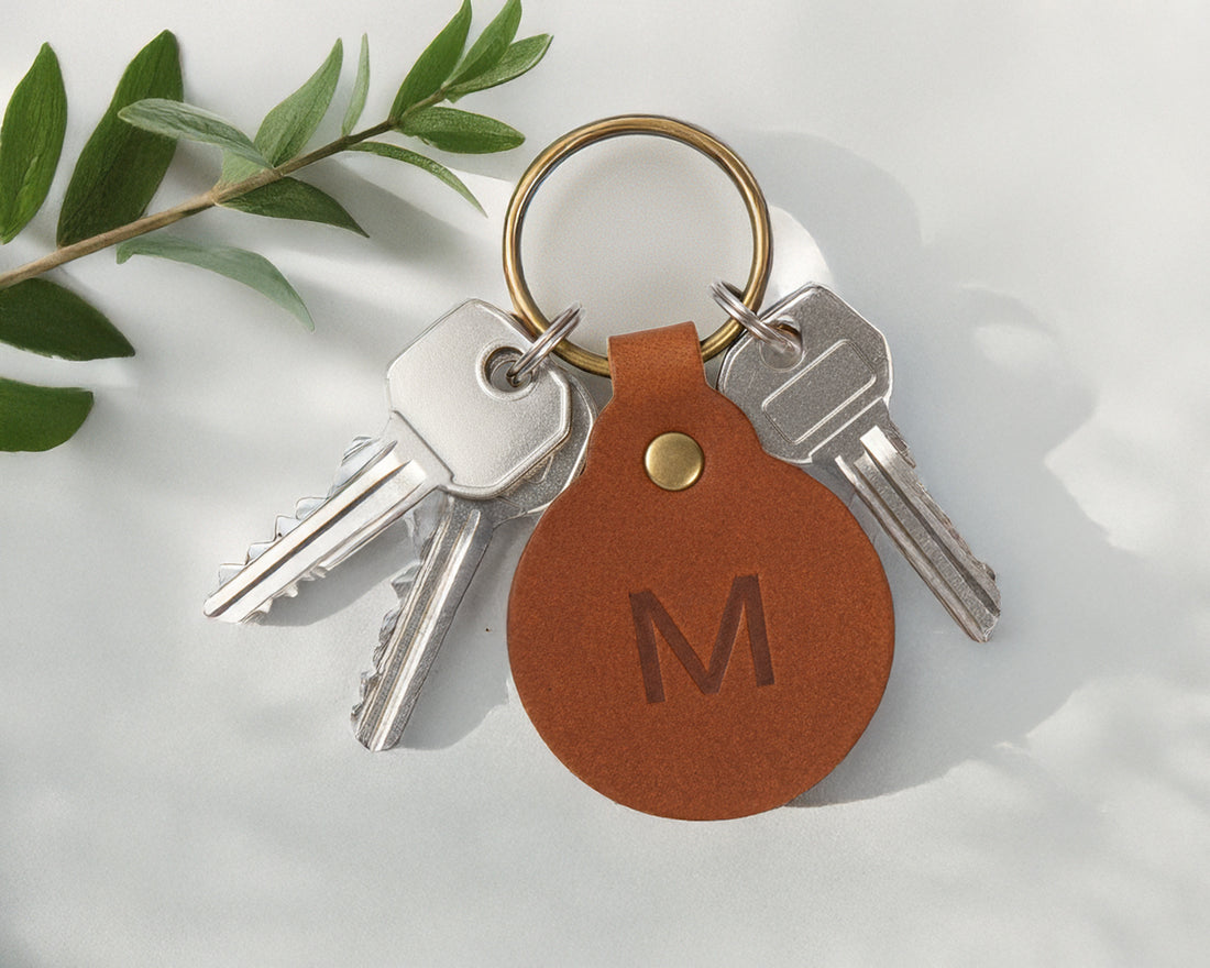Personalized Leather Circle Key Fob