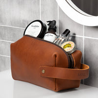 Personalized Leather Dopp Kit with Zipper Pull