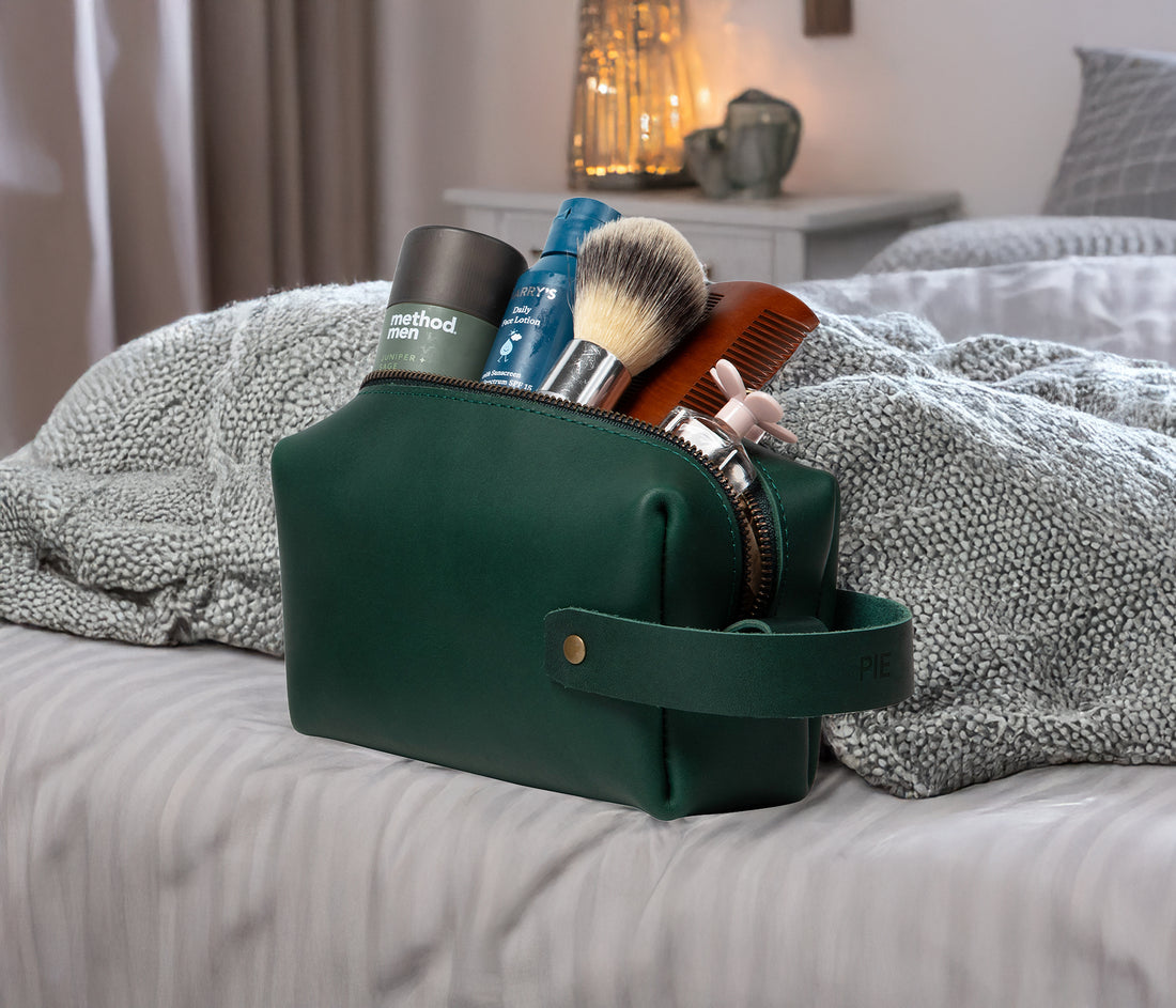 Personalized Leather Dopp Kit with Zipper Pull