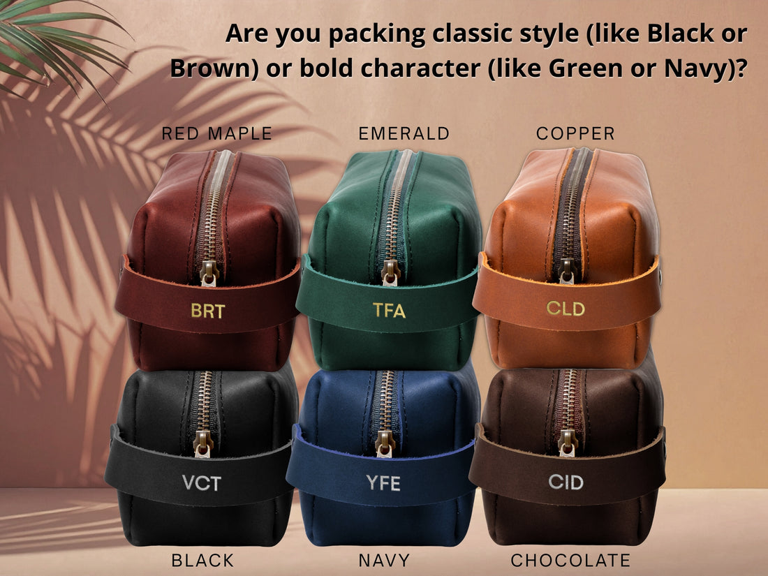Personalized Leather Dopp Kit with Zipper Pull