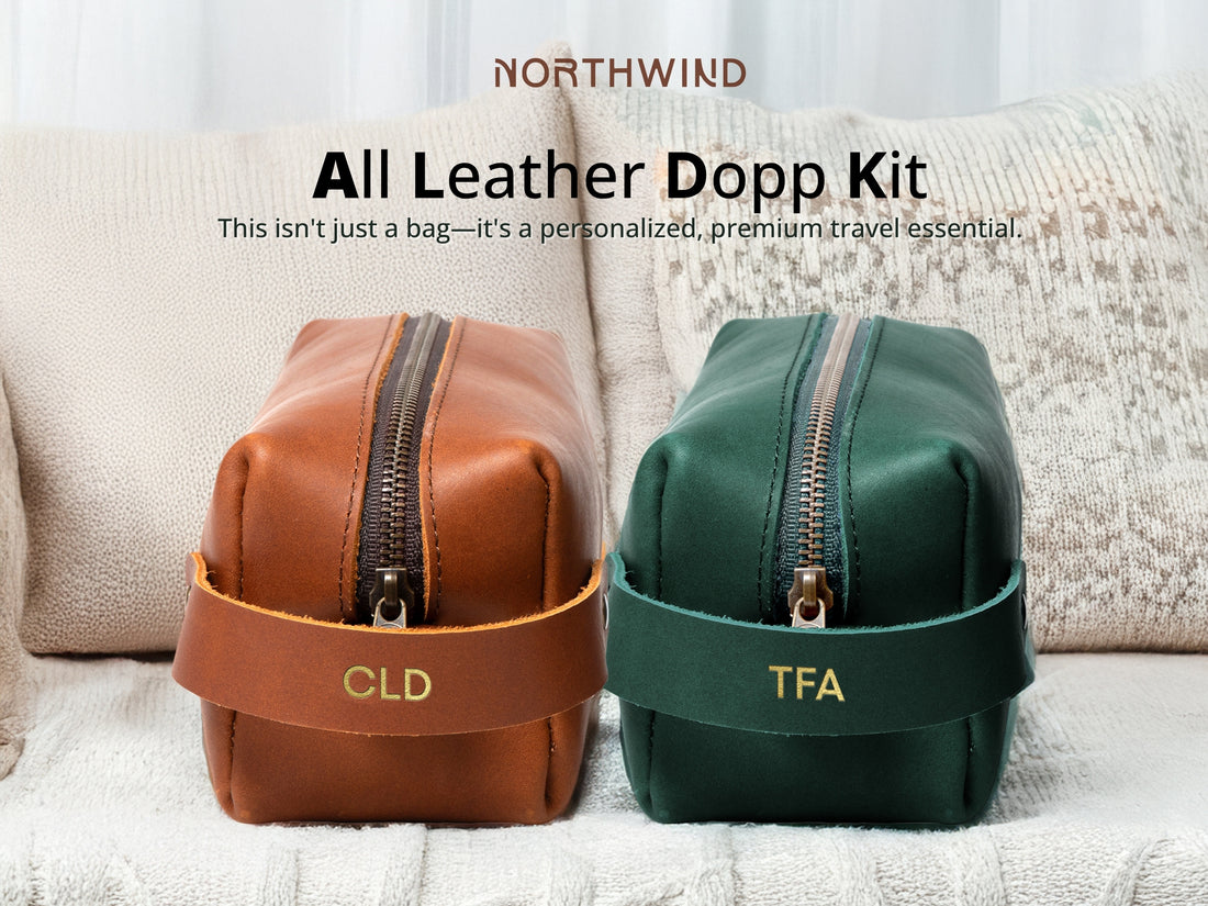 Personalized Leather Dopp Kit with Zipper Pull