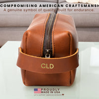 Personalized Leather Dopp Kit with Zipper Pull