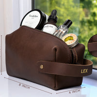 Personalized Leather Dopp Kit with Zipper Pull