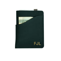 Red maple leather wave wallet, a curved minimalist card holder personalized with initials