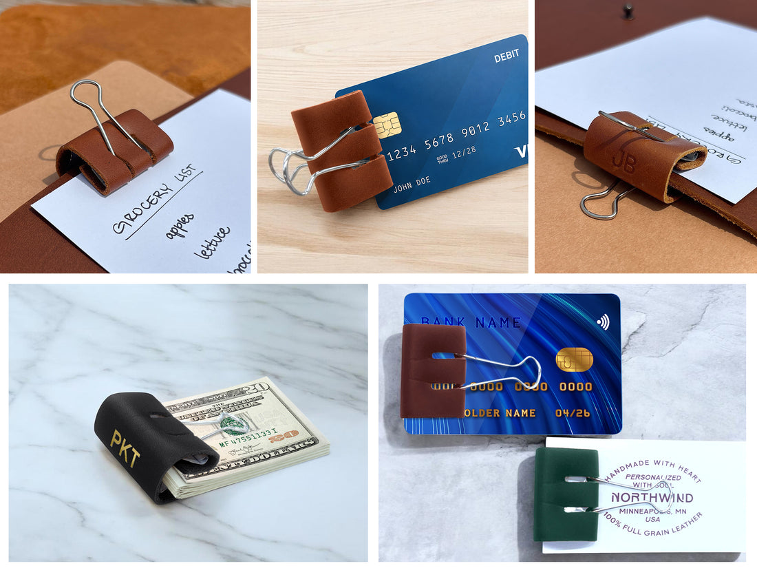 Personalized Leather Clip Money Holder (Set of 3)